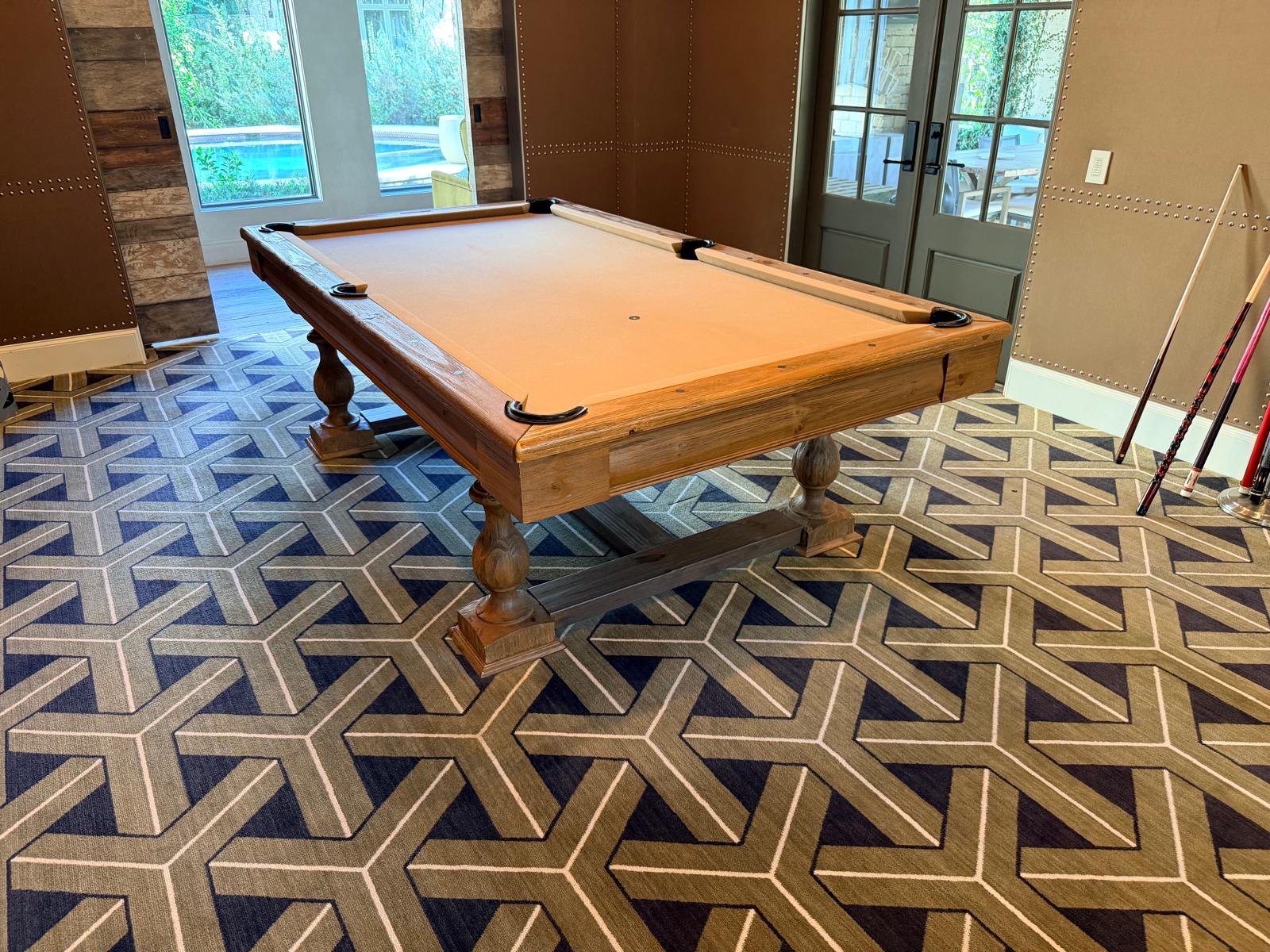 Red felt modern pool table