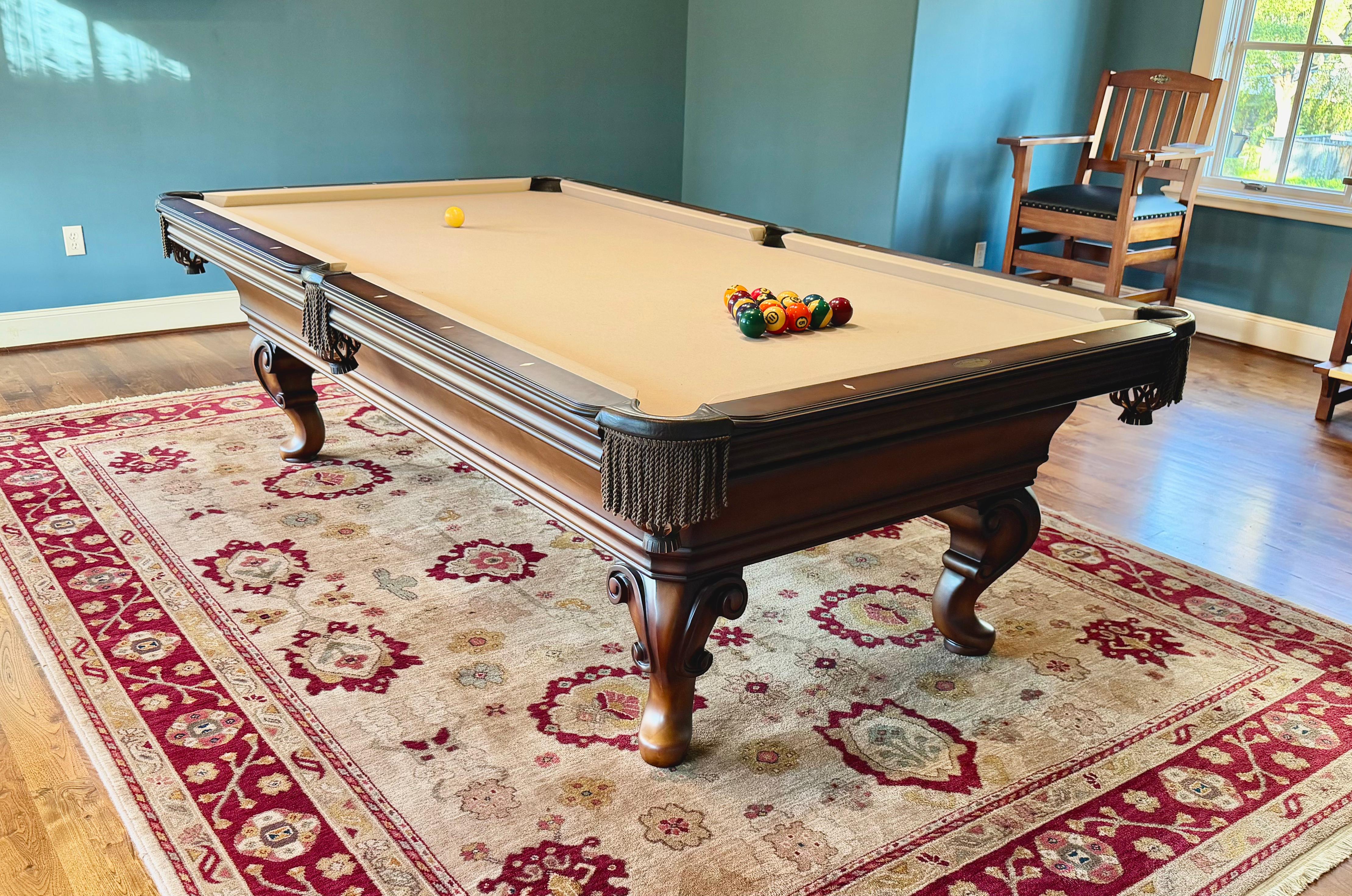 Traditional clawfoot pool table installation