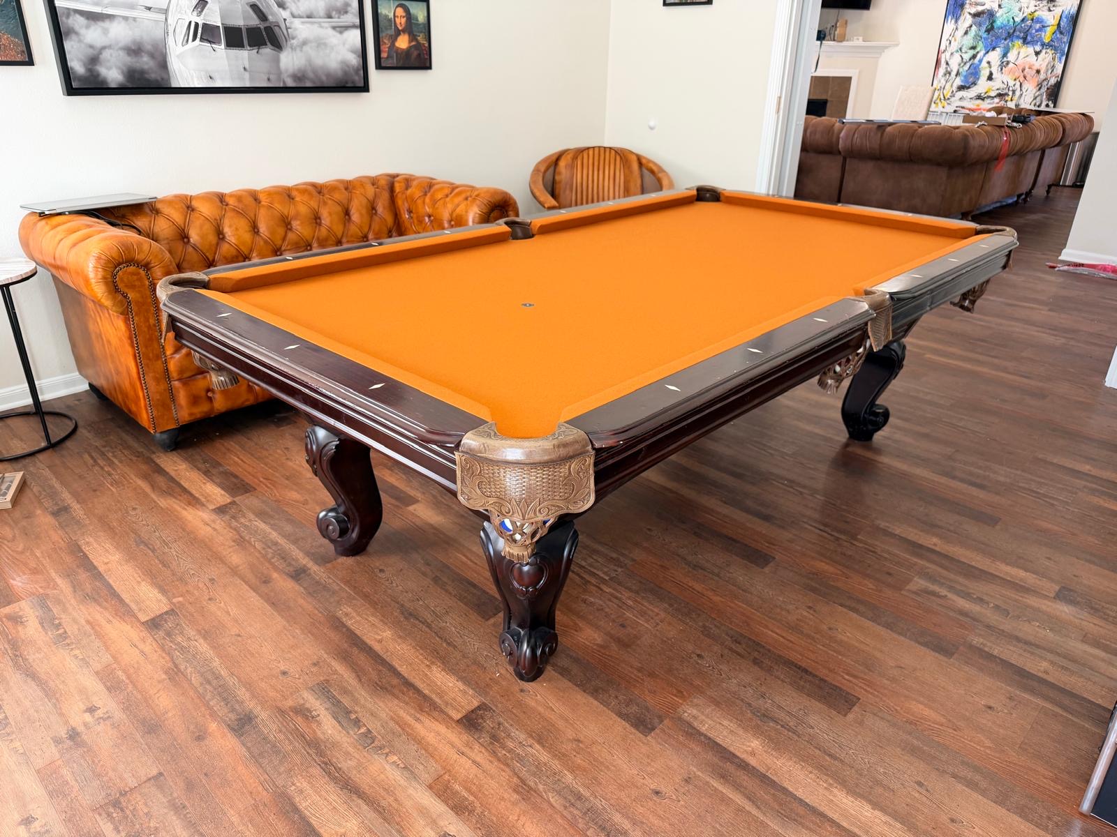 Fresh felt on clawfoot pool table